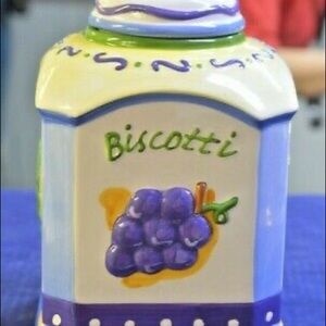 Vintage NONNI'S Biscotti COOKIE JAR 11' Canister Hand Made Fruit Veg